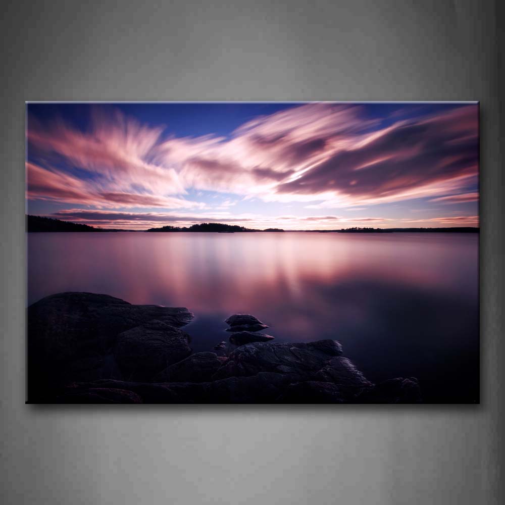 Landscape Wide Ocean Sunset Glow Reflect On Water Wall Art Painting Pictures Print On Canvas Seascape The Picture For Home Modern Decoration 