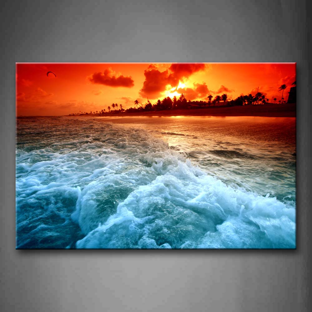 Huge Wave On Beach At Sunset Wall Art Painting Pictures Print On Canvas Seascape The Picture For Home Modern Decoration 