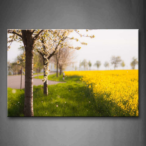 Flower Trees And Yellow Flower Field In Spring Wall Art Painting Pictures Print On Canvas Landscape The Picture For Home Modern Decoration 