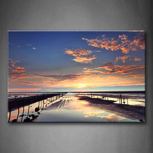 Sticks On Beach Sunset Glow Reflect On Beach Wall Art Painting Pictures Print On Canvas Seascape The Picture For Home Modern Decoration 