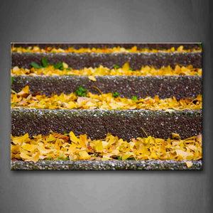 Golden Fallen Leafs On Stairs Wall Art Painting The Picture Print On Canvas Botanical Pictures For Home Decor Decoration Gift 