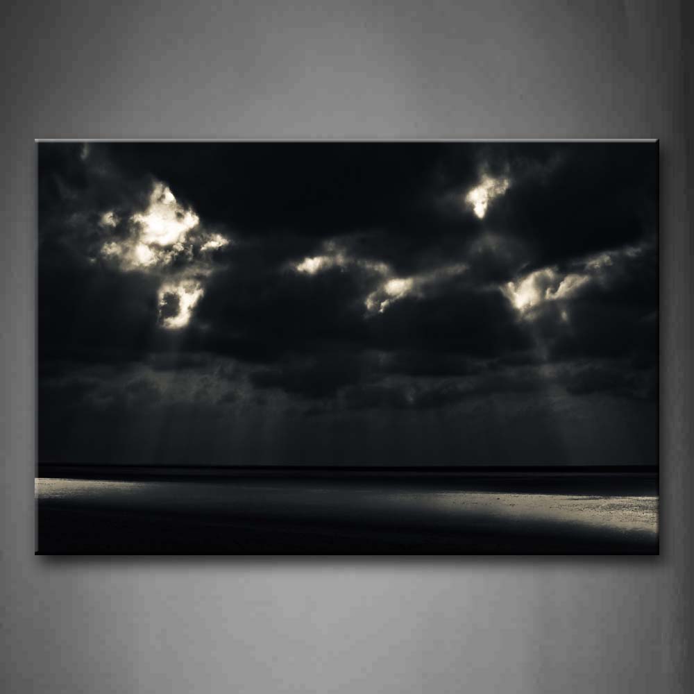 Black And White Light Through Black Clouds Shine On Sea Wall Art Painting The Picture Print On Canvas Landscape Pictures For Home Decor Decoration Gift 