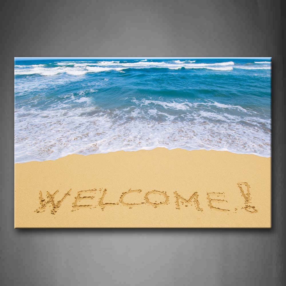 Word Of Welcome On The Beach Wall Art Painting Pictures Print On Canvas Seascape The Picture For Home Modern Decoration 