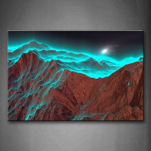 Fancy Mountains At Night With Moon Wall Art Painting Pictures Print On Canvas Landscape The Picture For Home Modern Decoration 