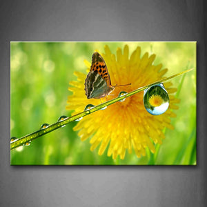 Butterfly And The Water Drop Yellow Flower Wall Art Painting The Picture Print On Canvas Flower Pictures For Home Decor Decoration Gift 