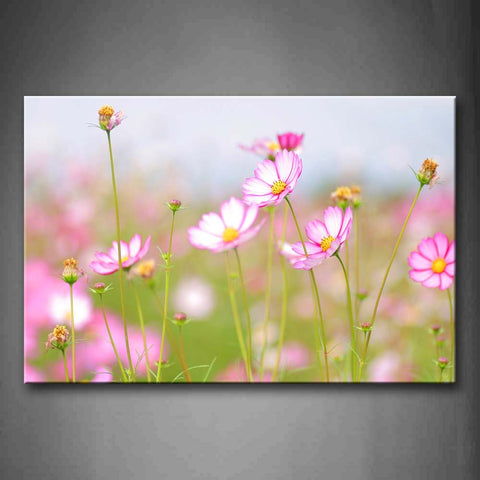 Pink And Yellow Flowers On Field Portrait Wall Art Painting Pictures Print On Canvas Flower The Picture For Home Modern Decoration 