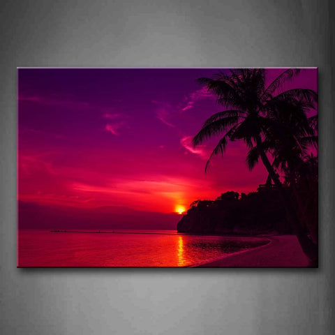 Red Sunset On The Beach Coconut Tree Wall Art Painting Pictures Print On Canvas Seascape The Picture For Home Modern Decoration 