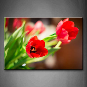 Red Tulips With Green Leafs Wall Art Painting Pictures Print On Canvas Flower The Picture For Home Modern Decoration 