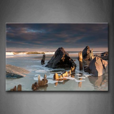 Huge Rocks On The Beach Wall Art Painting The Picture Print On Canvas Seascape Pictures For Home Decor Decoration Gift 