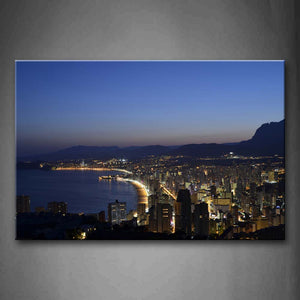 Nigth Scenic In Benidorm Beach  Wall Art Painting Pictures Print On Canvas Landscape The Picture For Home Modern Decoration 