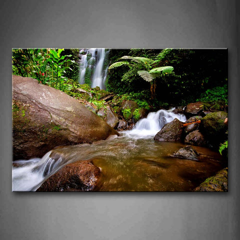 Plant Grow Around Short Waterfall And Stream  Wall Art Painting Pictures Print On Canvas Landscape The Picture For Home Modern Decoration 