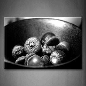 Black And White Many Acorns In The Bowl Wall Art Painting Pictures Print On Canvas Botanical The Picture For Home Modern Decoration 