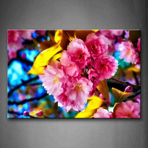 Pink Flowers With Yellow Leaves Wall Art Painting Pictures Print On Canvas Flower The Picture For Home Modern Decoration 