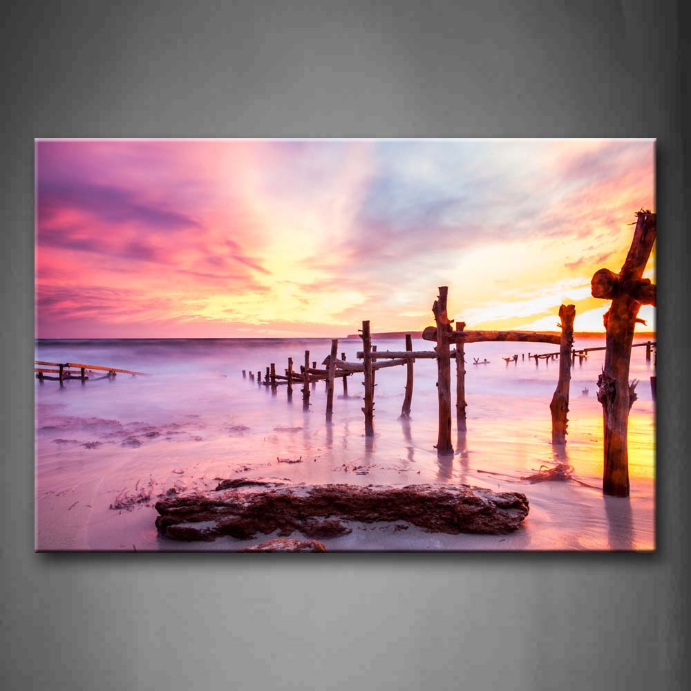 Sunset And Lots Of Woods In Sea Wall Art Painting The Picture Print On Canvas Seascape Pictures For Home Decor Decoration Gift 