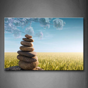 Stone Stack-Up With Bushes At Sunset Wall Art Painting The Picture Print On Canvas Art Pictures For Home Decor Decoration Gift 