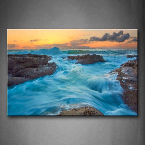 Rapid Ocean With Mountain At Sunset Wall Art Painting The Picture Print On Canvas Landscape Pictures For Home Decor Decoration Gift 