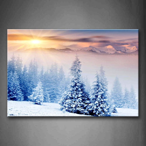 Tree Covered Snow With Sunlight In Winter Wall Art Painting The Picture Print On Canvas Landscape Pictures For Home Decor Decoration Gift 