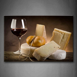 Cheese With Red Wine In Glass Wall Art Painting Pictures Print On Canvas Food The Picture For Home Modern Decoration 