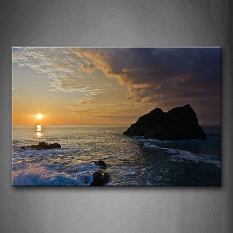 Ocean With Hill Stone At Sunset Wall Art Painting Pictures Print On Canvas Seascape The Picture For Home Modern Decoration 