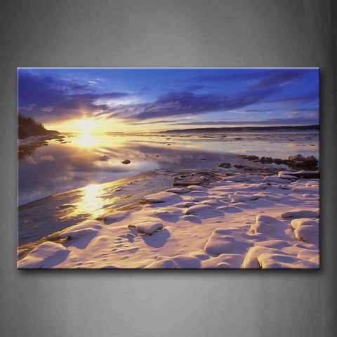 Stone Covered Snow At Sunset In Winter Wall Art Painting Pictures Print On Canvas Seascape The Picture For Home Modern Decoration 