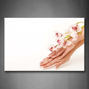 Pink Flower On Hands White Background Wall Art Painting The Picture Print On Canvas Flower Pictures For Home Decor Decoration Gift 