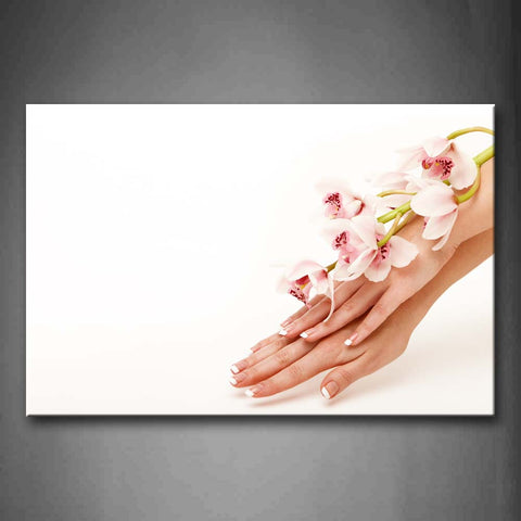 Pink Flower On Hands White Background Wall Art Painting The Picture Print On Canvas Flower Pictures For Home Decor Decoration Gift 