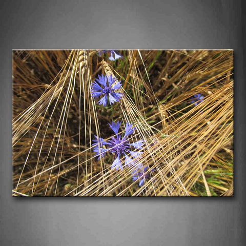 Blue Flower With Golden Wheat Wall Art Painting Pictures Print On Canvas Botanical The Picture For Home Modern Decoration 