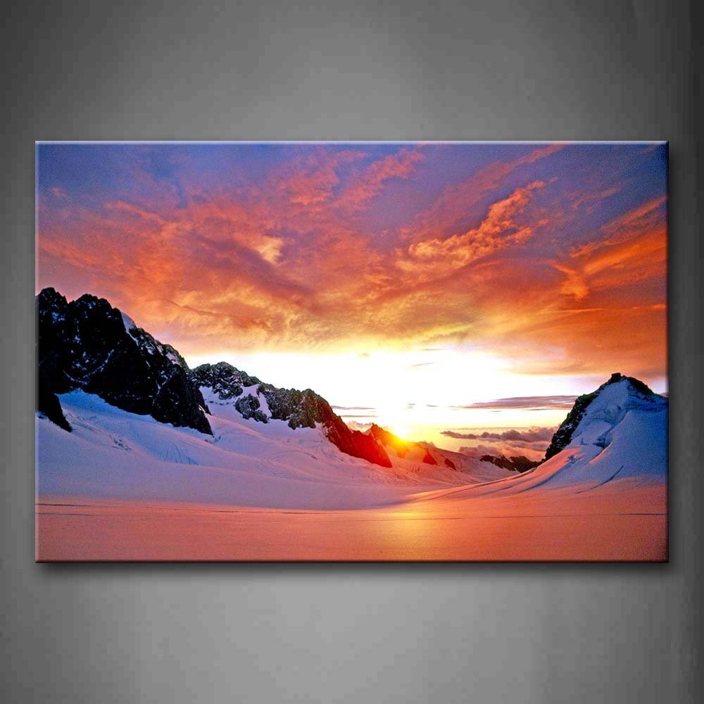 Mountain Covered Snow At Sunset  Wall Art Painting Pictures Print On Canvas Landscape The Picture For Home Modern Decoration 