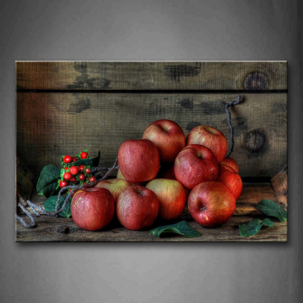 Red Apple Crowd With Green Leaf Wall Art Painting Pictures Print On Canvas Food The Picture For Home Modern Decoration 