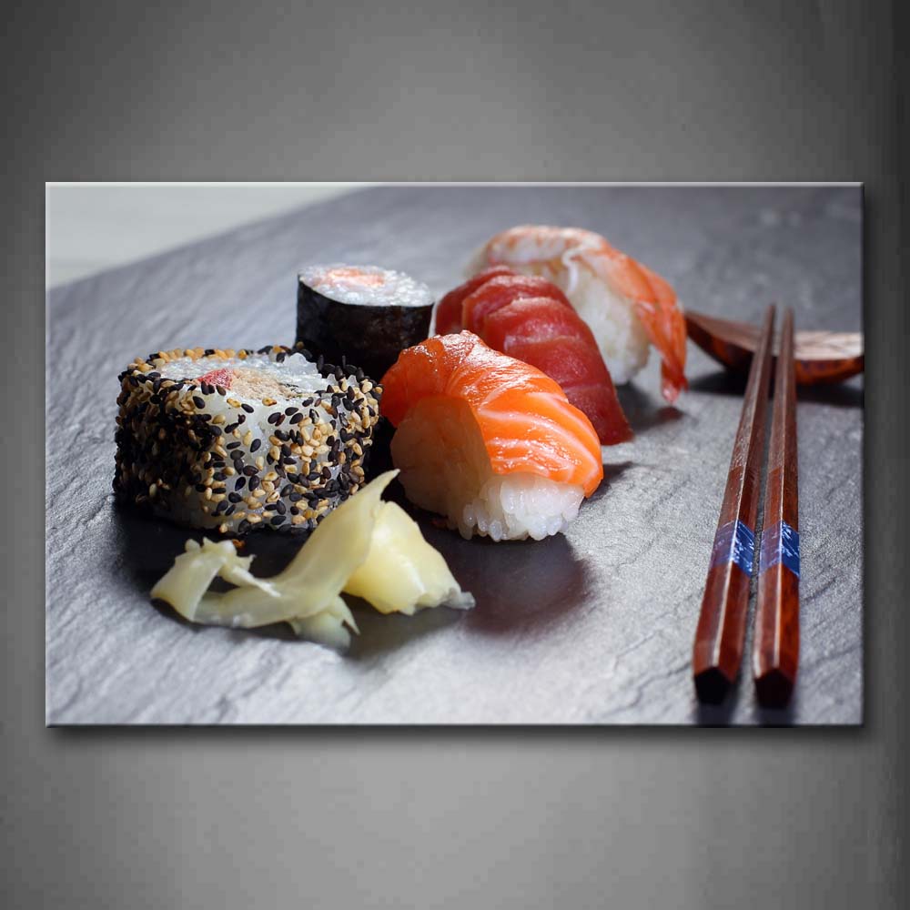 Sushi With Brown Chopsticks Wall Art Painting The Picture Print On Canvas Food Pictures For Home Decor Decoration Gift 