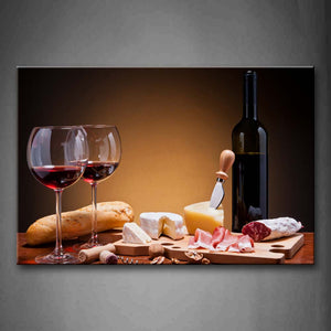 Still Life With Red Wine Cheese Meat Wall Art Painting Pictures Print On Canvas Food The Picture For Home Modern Decoration 