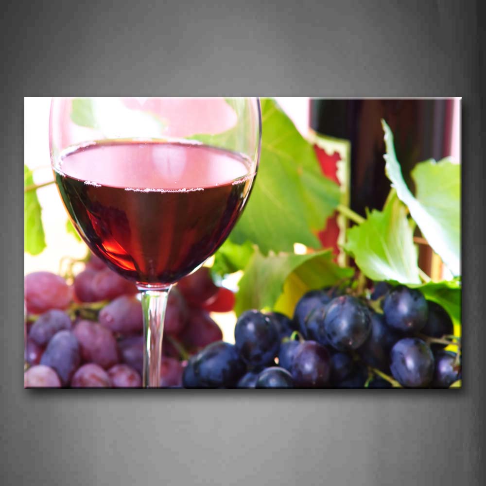 Grape Wine In Cup Green Leaf Wall Art Painting Pictures Print On Canvas Food The Picture For Home Modern Decoration 