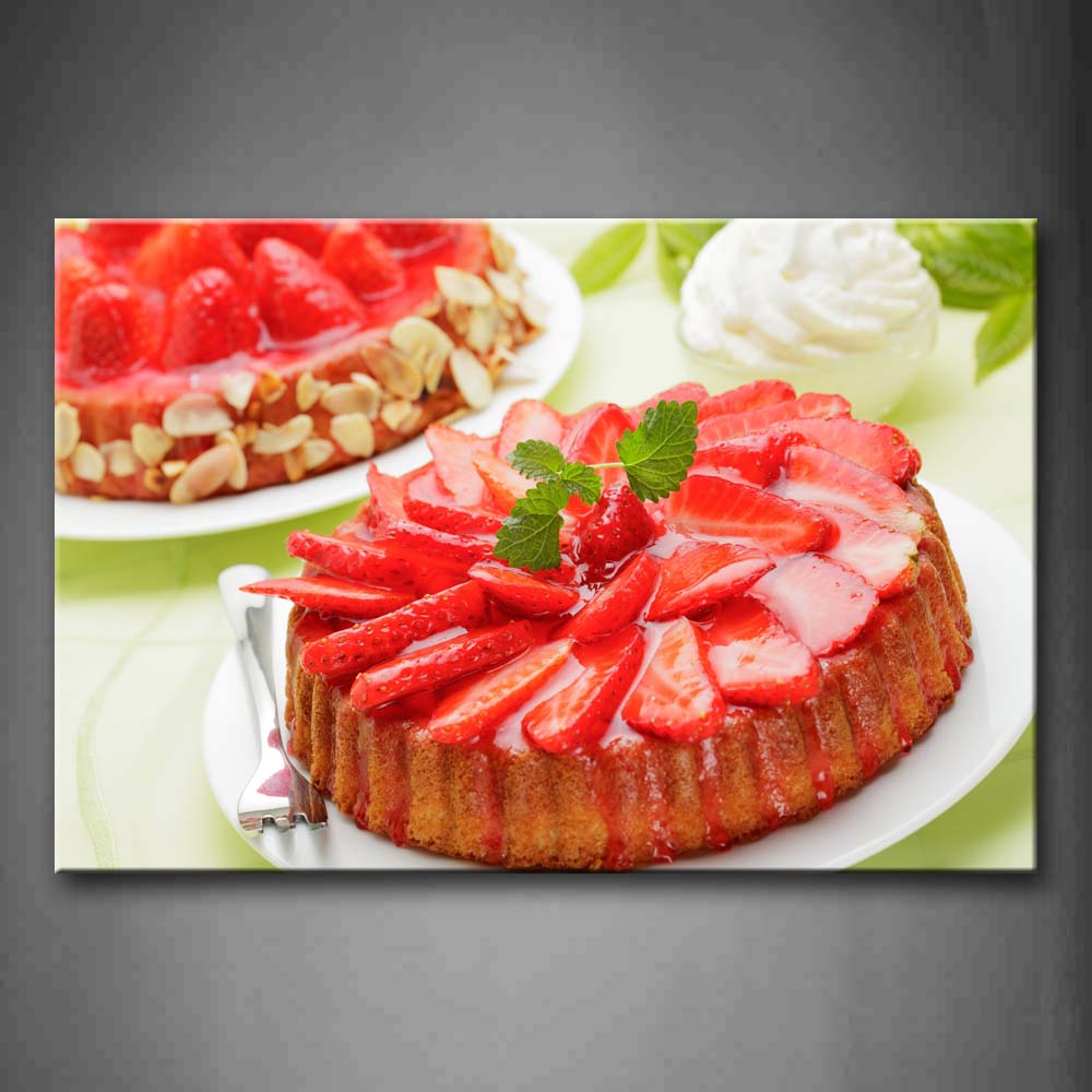 Cake With Red Strawberry And Leaf Wall Art Painting Pictures Print On Canvas Food The Picture For Home Modern Decoration 