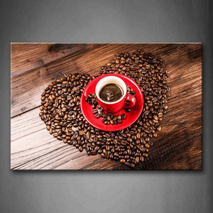 Coffee Heart-Shape And Red Cup Wall Art Painting Pictures Print On Canvas Food The Picture For Home Modern Decoration 