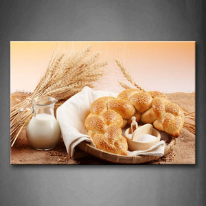 Brown Bread With Milk And Wheat Wall Art Painting The Picture Print On Canvas Food Pictures For Home Decor Decoration Gift 