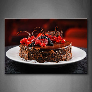 Brown Cake With Black And Red Fruit Wall Art Painting Pictures Print On Canvas Food The Picture For Home Modern Decoration 