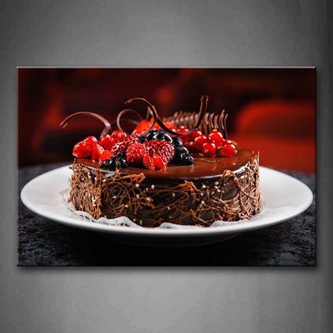 Brown Cake With Black And Red Fruit Wall Art Painting Pictures Print On Canvas Food The Picture For Home Modern Decoration 