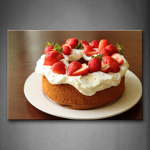 Cake With White Cream And Strawberry Wall Art Painting The Picture Print On Canvas Food Pictures For Home Decor Decoration Gift 