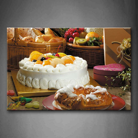 Cake With Colorful Various Fruit Wall Art Painting Pictures Print On Canvas Food The Picture For Home Modern Decoration 