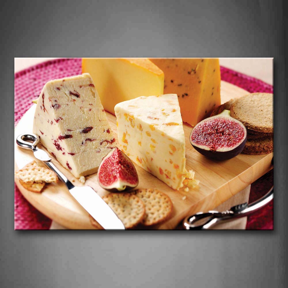 Various Cheese And Fruit With Knife Wall Art Painting Pictures Print On Canvas Food The Picture For Home Modern Decoration 