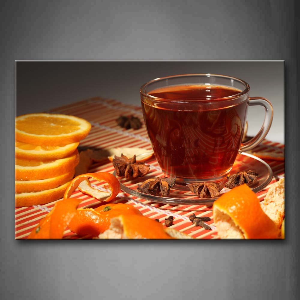 Brown Tea In Cup And Orange Wall Art Painting Pictures Print On Canvas Food The Picture For Home Modern Decoration 