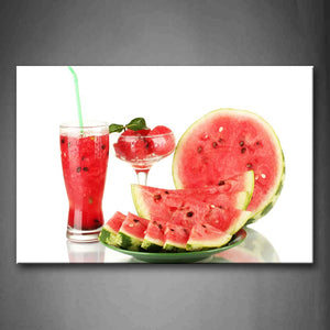 Watermelon And Juice With Straw Wall Art Painting Pictures Print On Canvas Food The Picture For Home Modern Decoration 