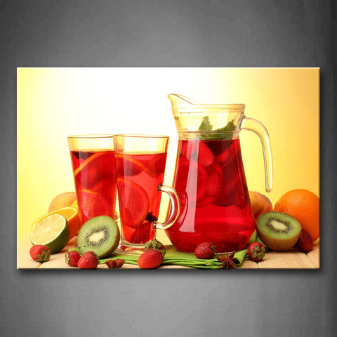 Red Drink With Various Fruit In Cup Wall Art Painting The Picture Print On Canvas Food Pictures For Home Decor Decoration Gift 