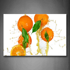 Yellow Orange Orange Juice Splash With Green Leaf Wall Art Painting Pictures Print On Canvas Food The Picture For Home Modern Decoration 