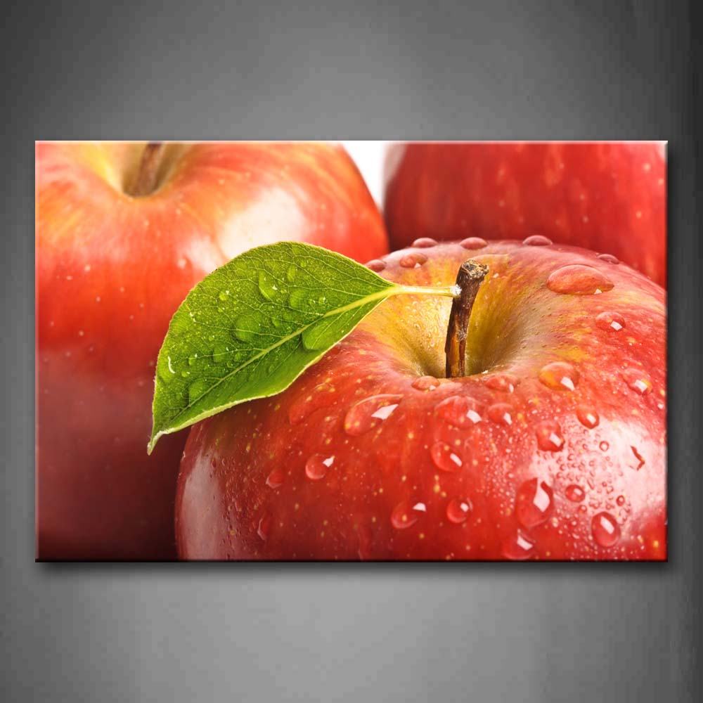 Red Apple And Green Leaf Water Drop Wall Art Painting The Picture Print On Canvas Food Pictures For Home Decor Decoration Gift 