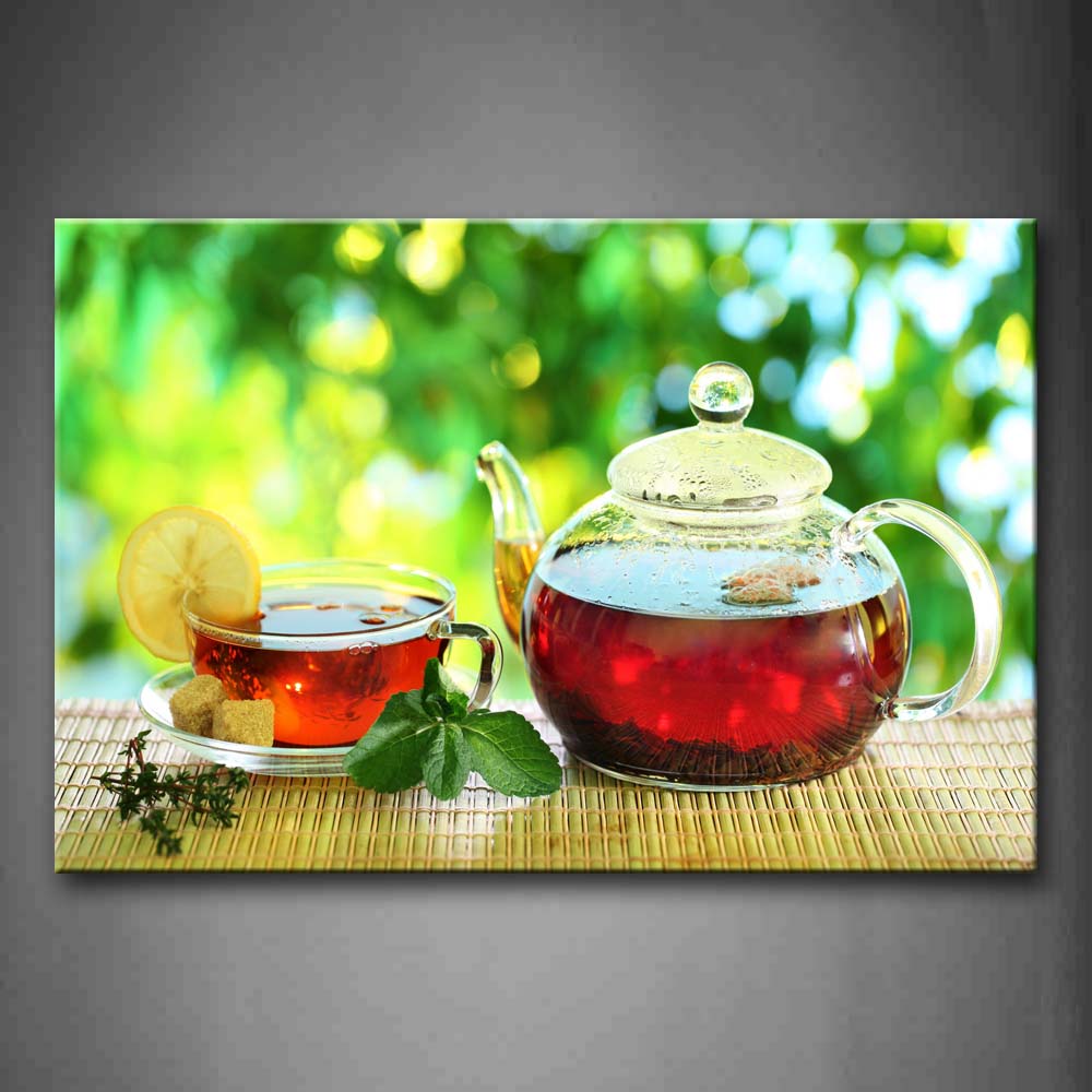 Brown Tea In Cup With Lemon And Leaf Wall Art Painting Pictures Print On Canvas Food The Picture For Home Modern Decoration 