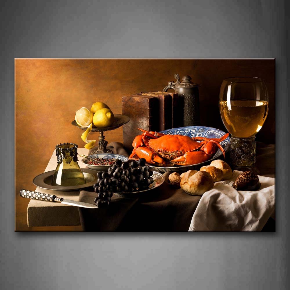 Brown Various Food With Wine And Knife Wall Art Painting Pictures Print On Canvas Food The Picture For Home Modern Decoration 