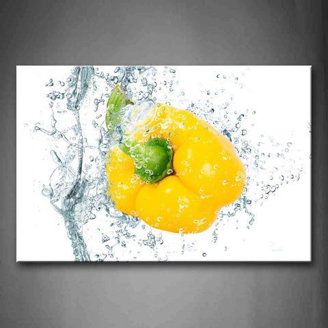 Yellow Pepper With Water Wall Art Painting Pictures Print On Canvas Food The Picture For Home Modern Decoration 