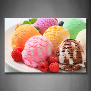 Colorful Ice Cream With Red Fruit In Plate Wall Art Painting Pictures Print On Canvas Food The Picture For Home Modern Decoration 