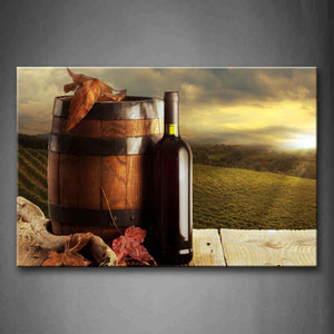 Wine In Barrel And Bottle With Sunlight Wall Art Painting Pictures Print On Canvas Food The Picture For Home Modern Decoration 